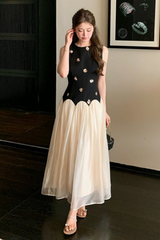 Stereoscopic Flower sleeveless mesh midi dress