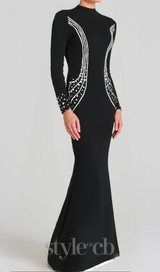 Ashley crystal embellished bodycon maxi dress in black