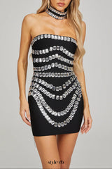 zenobia Crystal embellished strapless Mini Dress in black
