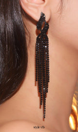 Dunya Black Rhinestone Tassel Earrings