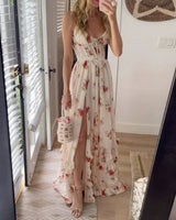 lyuba floral printed high slit Strapless maxi dress