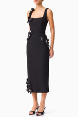 sabrina 3d flower Midi Dress in Black