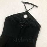 embellished cut out halter maxi dress in black