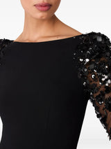 martha Mesh splicing beading diamond maxi dress in black