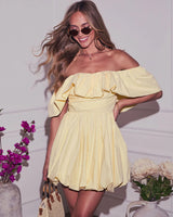 Ruffle Off-Shoulder puffy Mini Dress in yellow