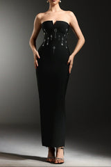 gina black strapless Diamond V-Neck Bandage Maxi Dress