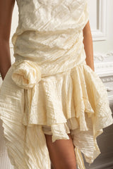 joy Draped Asymmetric Silk Dress with Layers - Ivoire
