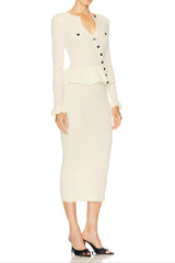 caroline Asymmetric Knit Midi Dress in beige