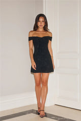 Off Shoulder backless Mini Dress in Black