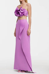 Irregular ruffle fishtail skirt in purple