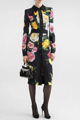 bernice rose print shirt midi dress in black