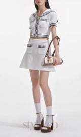 White Textured Knit Mini Skirt