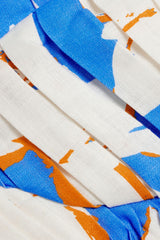 Pleated floral-print linen bustier top skirt set in blue