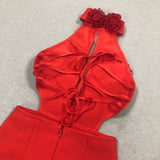 halter 3d flower hollow out backless maxi dress in red