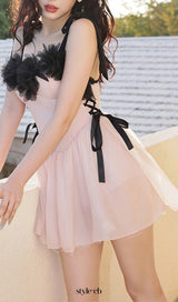 Doman Pink Mesh Embellished One-Piece Swimsuit