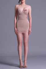 sherry Nude Cord Lace Bustier Mini dress