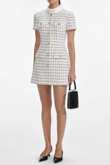 Decorative buttons Check Mini dress in white