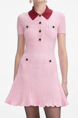 christine Pink Contrast Collar Knit Mini Dress
