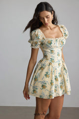 beverly Floral Print Square Neck Mini Dress in yellow