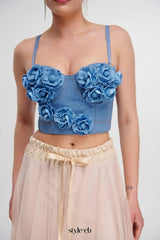 Denim Top With Roses