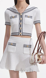 White Textured Knit Mini Skirt