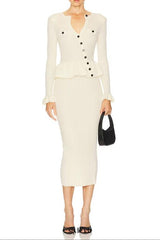 caroline Asymmetric Knit Midi Dress in beige