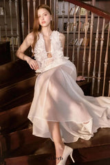 charlotte Pleat Ruffle Maxi Dress in white