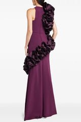 joanna ruffled-appliqué bodycon gown Claret