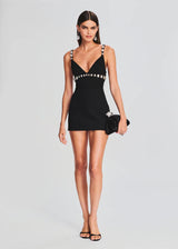 karen V-neck rhinestone embellished stretch Bodycon mini dress in black