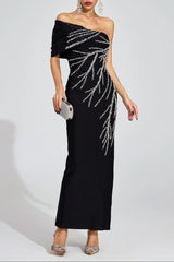 xaviera Black Diamond Bandage strapless maxi Dress