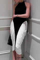 Colorblock Patchwork Sleeveless pleated midi Dress