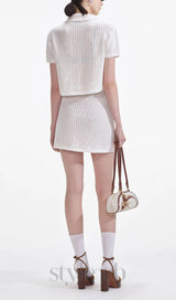 White Sequin Crochet Mini Skirt