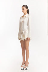 dinah Umbrella tail hem Shirt mini Dress in white