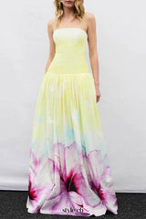 laurel Printed tube top maxi dress in gradient yellow