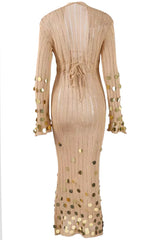 elma Golden Aura v-neck Knitted maxi Dress