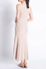 eartha sleeveless knitted dress top skirt set in apricot