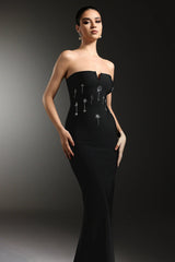 gina black strapless Diamond V-Neck Bandage Maxi Dress