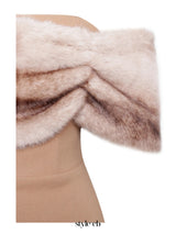 Turmeric Off Shoulder Fur Trim Mini Dress