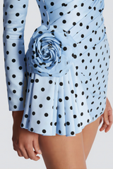 jenny Polka Dots Satin Mini Dress in Blue