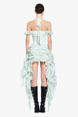 elva halter three-dimensional flower irregular tassel mini dress in mint