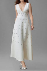 lily diamond V-neck midi dress in white