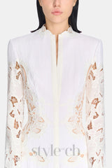 lace embroidered hollow maxi dress in white