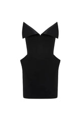 laura Folded Collar Corset Mini Dress in Black