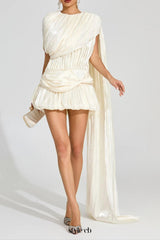 cornelia Apricot pleated Draped Mini Dress