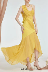 victoria backless Irregular hem maxi dress in yellow
