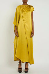 Yellow Draped Silk Maxi Dress