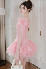 ellen off-shoulder Mesh Tulle Tutu mini dress in pink