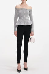 molly Grey Chenille Knit Crystal Trim Top