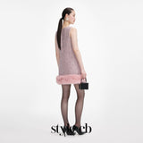 rosemary Pink Boucle Fur Hem Mini Dress