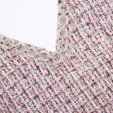 rosemary Pink Boucle Fur Hem Mini Dress